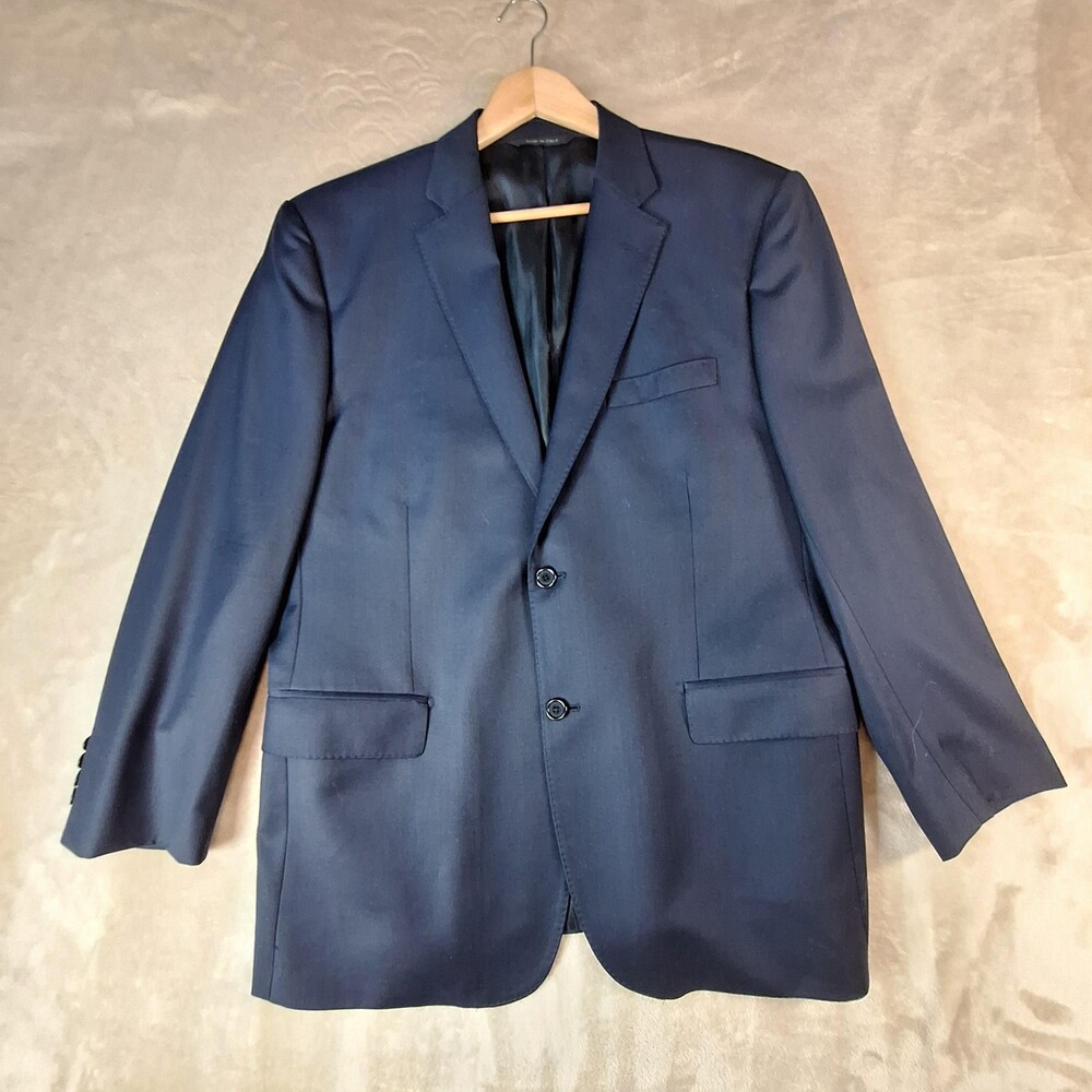 Saks Fifth Avenue Suit Jacket Mens 44 Blue Wool Slim Fit Double Vent Zegna Italy